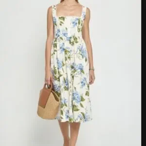 Few Moda OPT Effie Dress In Blue Hydrangea Linen - Like Reformation - M